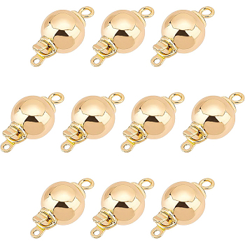 1-Strand 2-Hole Brass Box Clasps, Nickel Free, Round, Real 18K Gold Plated, 16x8mm, Hole: 1.6mm, 10sets/box