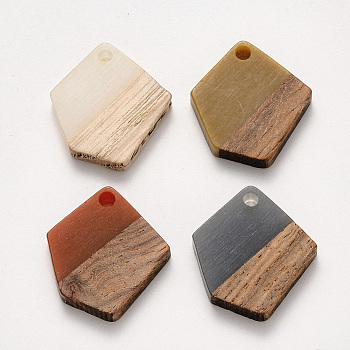 Resin & Wood Pendants, Waxed, Polygon, Mixed Color, 20.5x18.5x3~4mm, Hole: 2mm