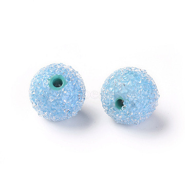 Resin Beads, with Crystal Rhinestone, Imitation Candy Food Style, Round, Sky Blue, 15.5mm, Hole: 2mm(ZIRC-I029-03A-07)