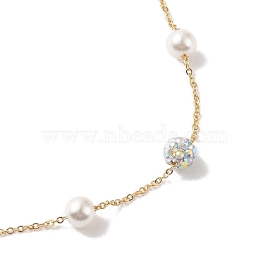 6mm Round Polymer Clay Rhinestone & Imitation Pearl Link Bracelets(BJEW-B082-03G)-3