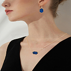 Hexagon Alloy Resin Pendant Necklaces and Dangle Earrings Sets for Women, Blue, 17.60 inch(44.7cm)(SJEW-LP0001-52C)