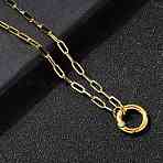 304 Stainless Steel Spring Gate Ring Pendant Paperclip Chain Necklaces for Women, Ion Plating(IP), Real 18K Gold Plated, 17.76 inch(45.1cm)(NJEW-Z091-13G)