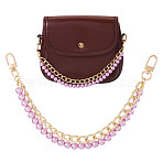 Aluminium Curb Chains Bag Extension Chains, with ABS Plastic Imitation Pearl and Alloy Swivel Clasps, Golden, Plum, 300mm(HJEW-TAC0076)