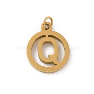 304 Stainless Steel Charms
with Jump Ring, Golden, Ring with Letter Charm, Letter Q, 14.5x12x1.5mm, Hole: 3mm(STAS-R001-02G-Q)