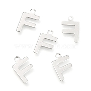 201 Stainless Steel Charms, Alphabet, Letter.F, 12x7.8x0.6mm, Hole: 1.4mm(X-STAS-C021-06P-F)