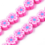 Handmade Polymer Clay Bead Strands, Flower, Hot Pink, 7.5~10x7~11x3.5~5mm, Hole: 1.6mm, about 38~40pcs/strand, 13.58 inch~14.57 inch(34.5~37cm)(CLAY-N011-48A-08)