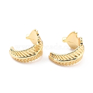Brass Cuff Earrings, Long-Lasting Plated, Feather, Real 18K Gold Plated, 13x8mm(EJEW-K086-06G)