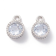 Alloy Clear Cubic Zirconia Charms, Long-Lasting Plated, Flat Round, Platinum, 11x8x5mm, Hole: 1.6mm(ZIRC-A022-04P)
