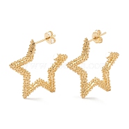 Brass Half Hoop Earrings, Stud Earrings, with Ear Nuts, Star, Real 18K Gold Plated, 27x27x3mm, Pin: 0.8mm(EJEW-Z002-09G)