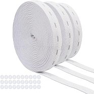 Flat Elastic Cord/Bands with Buttonhole, Webbing Garment Sewing Accessories, with Resin Buttons, White, 15mm, 30m/set(OCOR-FG0001-02A)