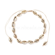 Natural Cowrie Shell Beaded Necklace, Braided Adjustable Necklace for Beach Vacation, Gold, Inner Diameter: 4.06~8.46 inch(10.3~21.5cm)(NJEW-JN03745-02)