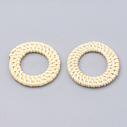 Handmade Spray Painted Reed Cane/Rattan Woven Linking Rings, For Making Straw Earrings and Necklaces,  Dyed, Pearlized Effect, Lemon Chiffon, 43~47x4~6mm, inner diameter: 22~28mm(X-WOVE-N007-01E)
