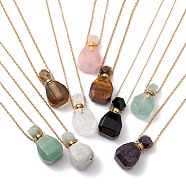Openable Faceted Natural & Synthetic Mixed Stone Perfume Bottle Pendant Necklaces for Women, 304 Stainless Steel Cable Chain Necklaces, Golden, 18.50 inch(47cm)(NJEW-F296-04G)