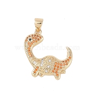 Brass Micro Pave Cubic Zirconia Pendants, Real 18K Gold Plated, Dinosaur, Orange, 23.5x18.5x2.5mm, Hole: 4x3.5mm(KK-E111-45B-G)