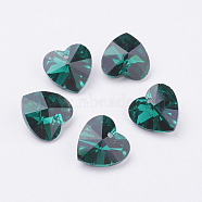 Handmade Glass Pendants, Faceted, Heart, Dark Cyan, Silver Color Plated, 8mm thick, hole: 1mm(X-GH14mm82Y-S)