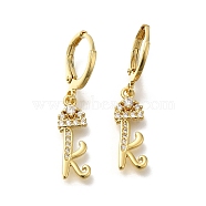 Brass Clear Cubic Zirconia Hoop Earrings, Real 18K Gold Plated, Letter K, 30.5mm, pendants: 17.5x6x2mm(EJEW-M045-01K)