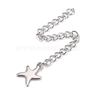 304 Stainless Steel Chain Extender, Curb Chain, with 202 Stainless Steel Charms, Starfish, Stainless Steel Color, 60~71mm, Link: 3.7x3x0.5mm, Starfish: 11x8.5x0.6mm(STAS-F268-47P)
