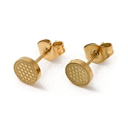 Ion Plating(IP) 304 Stainless Steel Textured Flat Round Stud Earrings, Real 18K Gold Plated, 6mm(EJEW-Q783-03G)