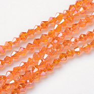 Glass Beads Strands, AB Color Plated, Faceted, Bicone, Dark Orange, 4x4mm, Hole: 1mm, about 98~100pcs/strand(X-EGLA-S056-4mm-14)