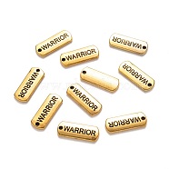 Tibetan Style Alloy Rectangle Pendants, with Word Warrior, Cadmium Free & Lead Free, Antique Golden, 8x21x2mm, Hole: 2mm, about 600pcs/1000g(TIBEP-Q043-050AG-RS)