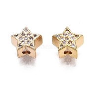 Brass Micro Pave Clear Cubic Zirconia Beads, Star, Real 18K Gold Plated, 6.5x7x4mm, Hole: 1.5mm(KK-Q764-008)