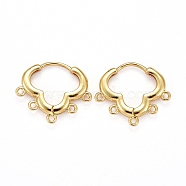 Brass Huggie Hoop Earring Findings, with Horizontal Loop, Long-Lasting Plated, Real 18K Gold Plated, 15x17.5x2mm, Hole: 1mm, Pin: 0.8mm(KK-H741-01G)
