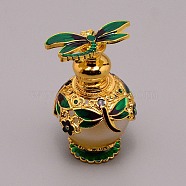 Glass Openable Perfume Bottle, Refillable Bottles, with Alloy Enamel Findings, Dragonfly, Golden, Green, 4.1x7.2cm, capacity: 15ml(0.5 fl. oz)(AJEW-WH0251-75A)