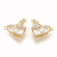 Brass Cubic Zirconia Charms, Nickel Free, Real 18K Gold Plated, Heart, Clear, 9.5x12x4.5mm, Hole: 1mm(X-KK-S340-12G-07)