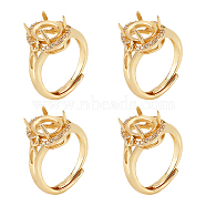 4Pcs Adjustable Brass Micro Pave Clear Cubic Zirconia Finger Ring Components, 4 Claw Prong Ring Settings, Long-Lasting Plated, Oval, Golden, US Size 6 1/4, Inner Diameter: 16.8mm, Tray: 10x8mm(ZIRC-NB0002-05G)