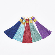 Polyester Tassel Big Pendant Decorations, with Metallic Cord, Mixed Color, 78~87x10~11mm, Hole: 7mm(FIND-S276-M)