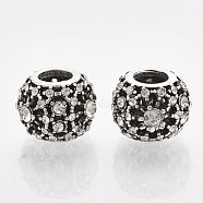 Antique Silver Plated Alloy European Beads, with Rhinestones, Large Hole Beads, Rondelle, Crystal, 11x8.5mm, Hole: 4.5mm(MPDL-S067-17B-AS)