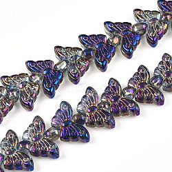 Electroplate Glass Beads Strands, Butterfly, Mauve, 7.5~8x14.5~15x4mm, Hole: 0.8mm, about 66~69pcs/strand, 23.23~24.41 inch(59~62cm), Beads: 3x4mm, Hole: 1mm(EGLA-N012-04A)