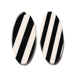 Cellulose Acetate(Resin)Pendants, Striped Oval Charms, White, Black, 44.5x19.5x2.5mm, Hole: 1.6mm(ACAB-Q001-14)