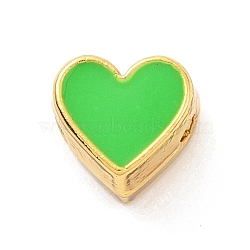 Eco-friendly Rack Plating Brass Enamel Beads, Cadmium Free & Lead Free, Long-Lasting Plated, Real 18K Gold Plated, Heart, Lime, 7x7.5x5mm, Hole: 1.2mm(KK-F843-30G-06)