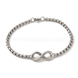 316 Surgical Stainless Steel Box Chain Infinity Link Bracelets, Antique Silver, 8-7/8 inch(22.5cm)(BJEW-Q349-10AS)