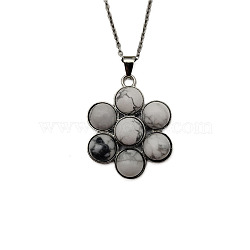 Natural Black Silk Stone/Netstone Flower Pendant Necklace(FO7861-3)