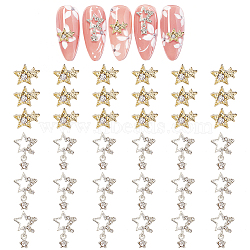 Olycraft 36Pcs 2 Style Star Alloy Rhinestone Cabochons, Nail Art Decoration Accessories, Golden & Silver, 7.5~20x6.5~9x2.5~3mm, 18pcs/style(MRMJ-OC0003-36)