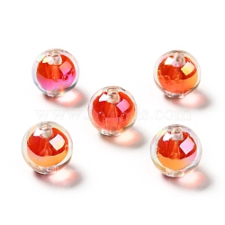 Two Tone UV Plating Rainbow Iridescent Acrylic Beads, Round, Orange Red, 15~15.5x15.5~16mm, Hole: 3~3.1mm(TACR-D010-03A-08)