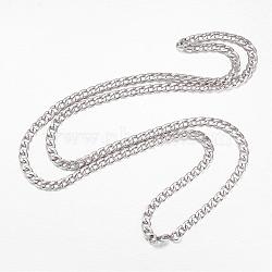 304 Stainless Steel Necklaces, Curb Chain Necklaces, Stainless Steel Color, 29.8 inch(75.7cm)(NJEW-D275-P)