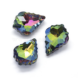 Faceted Glass Pendants, Back Plated, Leaf, Colorful, 22x15.5x8.5mm, Hole: 1mm(X-GLAA-F068-A02)
