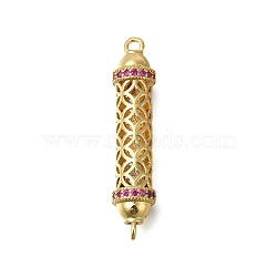 Rack Plating Brass Micro Pave Cubic Zirconia Hollow Column Links Connector Charms, Real 18K Gold Plated, Long-Lasting Plated, Lead Free & Cadmium Free, Deep Pink, 36x7mm, Hole: 1.6mm(ZIRC-F142-50B-G02)