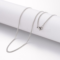 304 Stainless Steel Necklaces, Curb Chains, with Lobster Clasps, Stainless Steel Color, 23.6 inch(600mm), 2mm(NJEW-F201-11P)