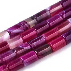 Natural Striped Agate/Banded Agate Beads Strands, Dyed, Column, Medium Violet Red, 11.5~12.5x8.5mm, Hole: 1.2mm, about 33pcs/strand, 15.35 inch(39cm)(G-T131-70A)