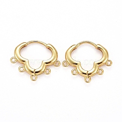 Brass Huggie Hoop Earring Findings, with Horizontal Loop, Long-Lasting Plated, Real 18K Gold Plated, 15x17.5x2mm, Hole: 1mm, Pin: 0.8mm(KK-H741-01G)