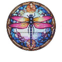 Dragonfly DIY Diamond Painting Sticker Kits, Including Canvas Bag, Resin Rhinestones, Pen, Tray & Glue Clay, Fuchsia, 300mm(PW-WG88104-01)