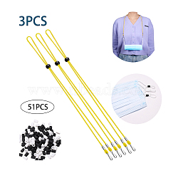 3PCS Adjustable Length Lanyard Strap, Ear Holder Rope, with ABS Hook and 50PCS Adjustable Non Slip Stopper, Yellow, 15.35 inch(39cm)(JX050C)