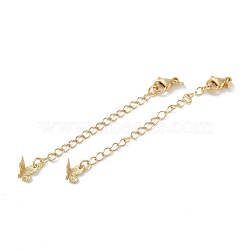 Brass Ends with Chains, Butterfly, Real 18K Gold Plated, 71mm, Hole: 2.5mm(KK-P283-33G)