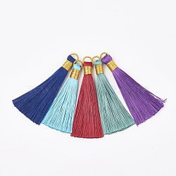 Polyester Tassel Big Pendant Decorations, with Metallic Cord, Mixed Color, 78~87x10~11mm, Hole: 7mm(FIND-S276-M)
