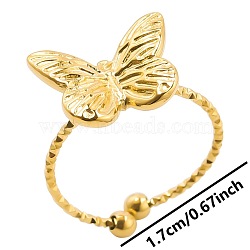 Stainless Steel Butterfly Cuff Ring for Unisex, Minimalist Adjustable Opening Ring, Golden(WJ8900-2)