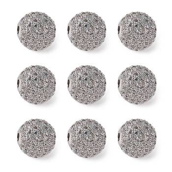 Brass Cubic Zirconia Beads, Round, Platinum, 12mm, Hole: 2mm